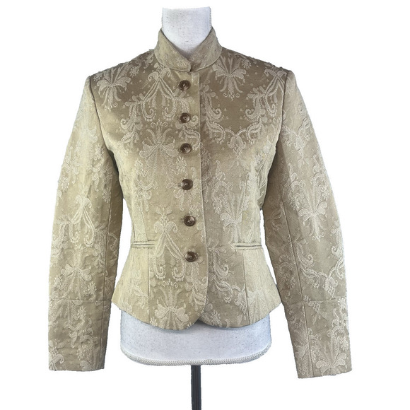 Spiegel Blazer Jacket size 6 Khaki Floral Embossed Flowers Church Career Wedding - Picture 1 of 10